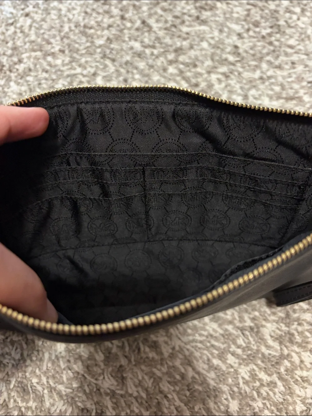 Michael Kors Black Leather Gold-Stud Wristlet Clutch